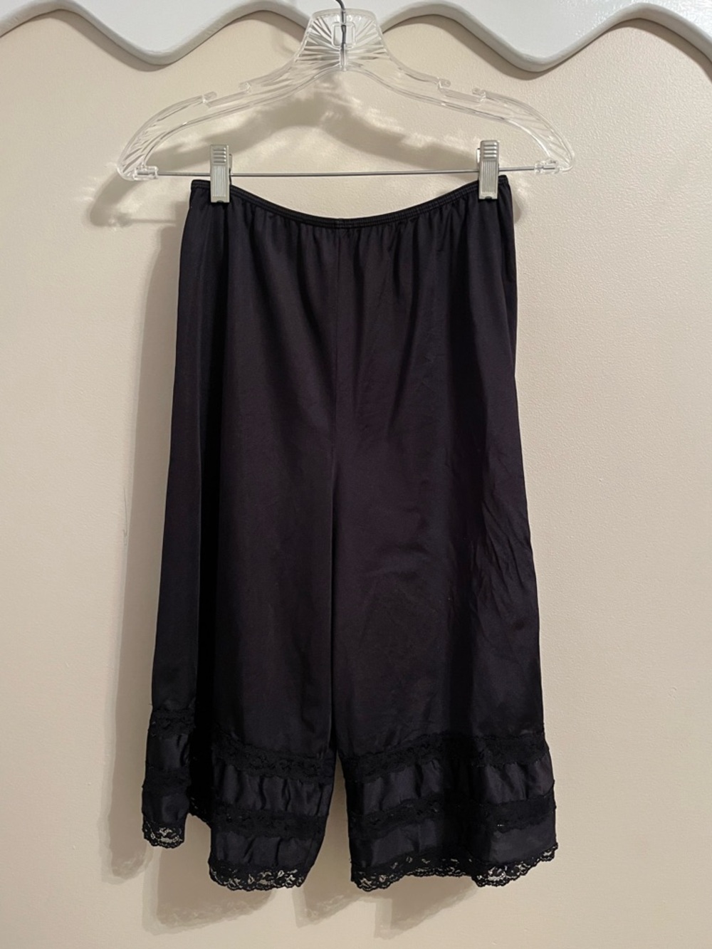 Black Vintage-Style Lace Hem Culotte Pettipants Slip Size M